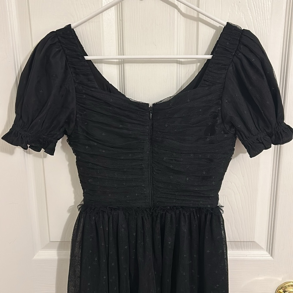 Ivy City Co Gala Black Midi Dress Tulle Puff Sleeve Swiss Polka Dot Size XXS - Picture 11 of 15